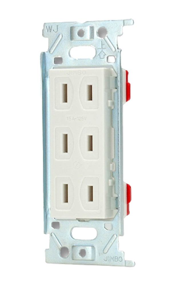 埋込トリプルコンセント 2P 15A 125V ピュアホワイト JEC-BN-555PW