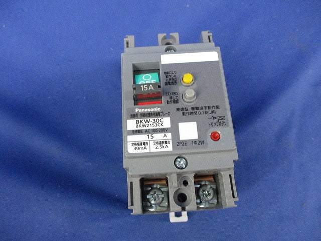 漏電ブレーカBKW-30C型 2P2E OC付 15A 30mA〈過電流保護兼用〉 BKW2153CK