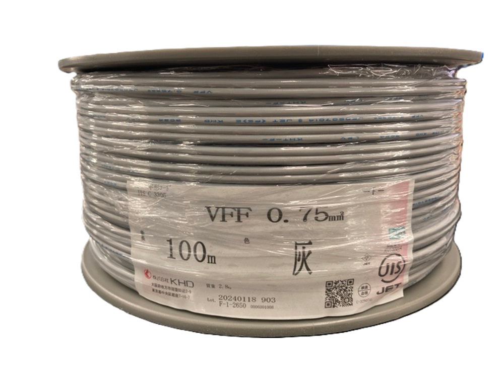 ビニル平形コード 灰 0.75mm2×100m VFF0.75mm2×100m