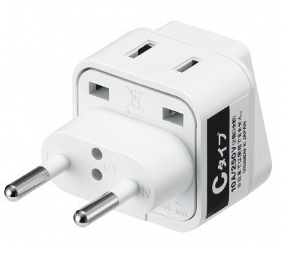 海外用変換プラグ Cタイプ 2個口コンセント付 HPU3