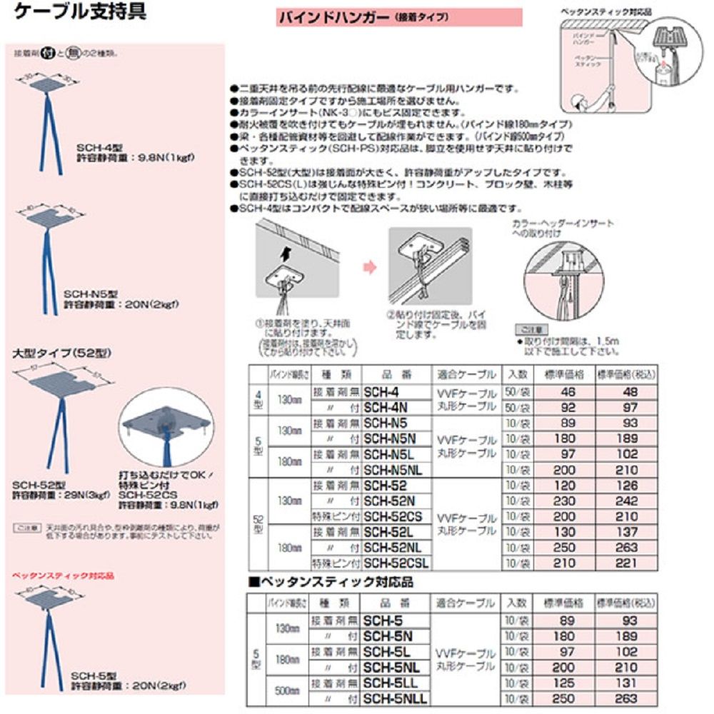 ケーブル支持具 バインドハンガー(接着タイプ) 5型 10個入 SCH-N5L-10