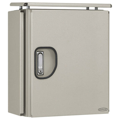 ステンレス屋外用熱対策制御盤キャビネット 遮光板付 片扉 鉄製基板付 横380×縦447×深240 SR20-34DA