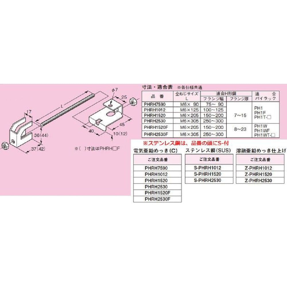 パイラック用補強金具(H形鋼用,電気亜鉛めっき) 5個入 PHRH2530-05