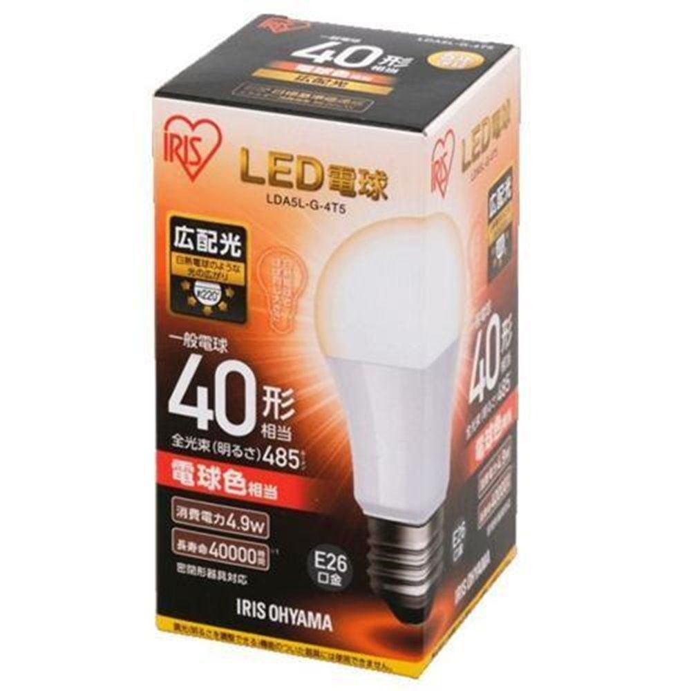 LED電球 電球色 2700K E26口金 40W形相当 485lm 広配色タイプ LDA5L-G-4T5