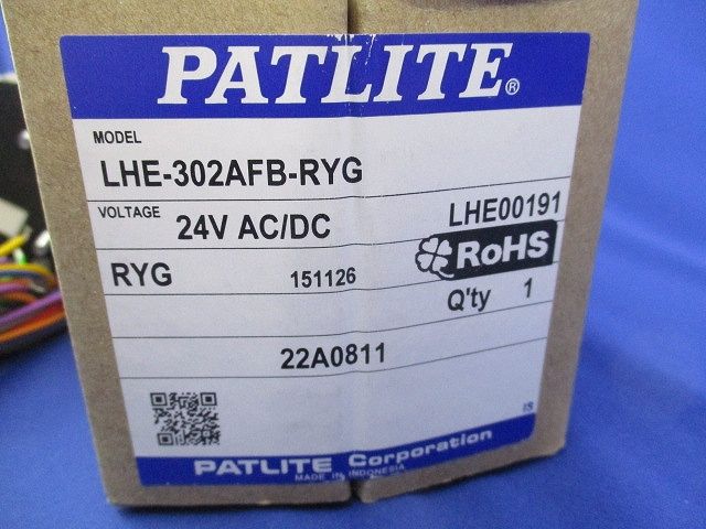 LED薄型中型積層信号灯 LEH-A型(箱と中身同じ) LHE-302AFB-RYG