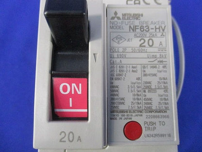 ノーヒューズブレーカ2P20A(汚れ有)(アラームスイッチ無し) NF63-HV