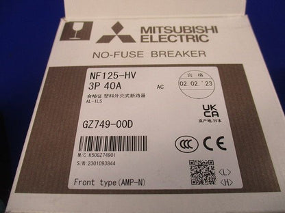 ノーヒューズブレーカ3P40A(アラームスイッチ付) NF125-HV