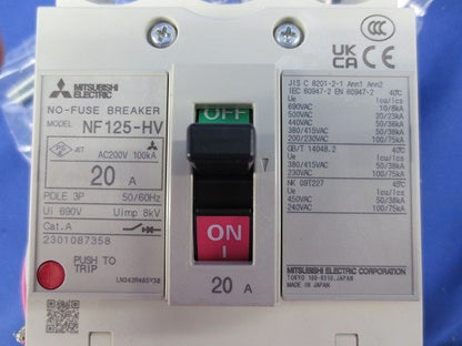ノーヒューズブレーカ3P20A(アラームスイッチ無し) NF125-HV