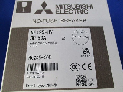 ノーヒューズブレーカ3P50A(アラームスイッチ無し) NF125-HV
