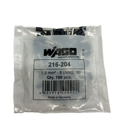 絶縁カラー付フェルール 絶縁スリーブ 棒端子 FE-1.5-8N-BK ブラック 100個入 216-204-100