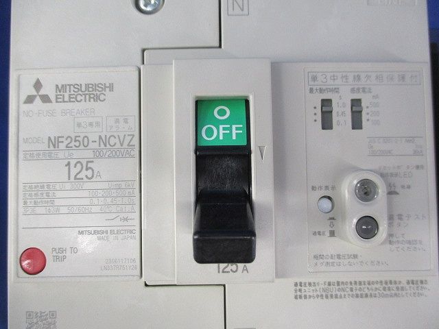 ノーヒューズブレーカ3P125A(アラームスイッチ付) NF250-NCVZ