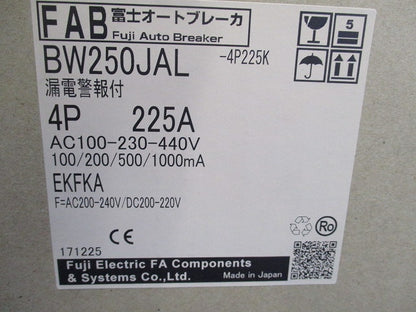 漏電警報付ブレーカ 4P225A BW250JAL-4P225K