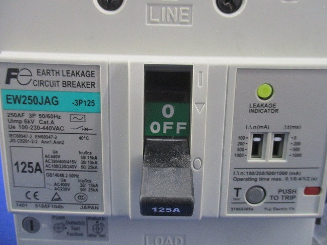 一般配線用漏電遮断器3P125A EW250JAG-3P125