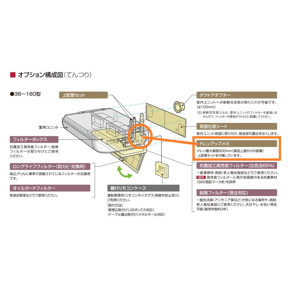 天吊り用ドレンアップメカ 業務用エアコン部材 DUPC-63K2