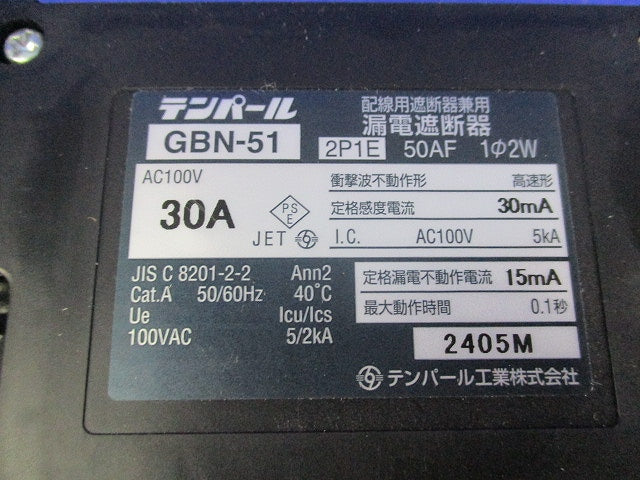 漏電遮断器 2P1E30A GBN-51