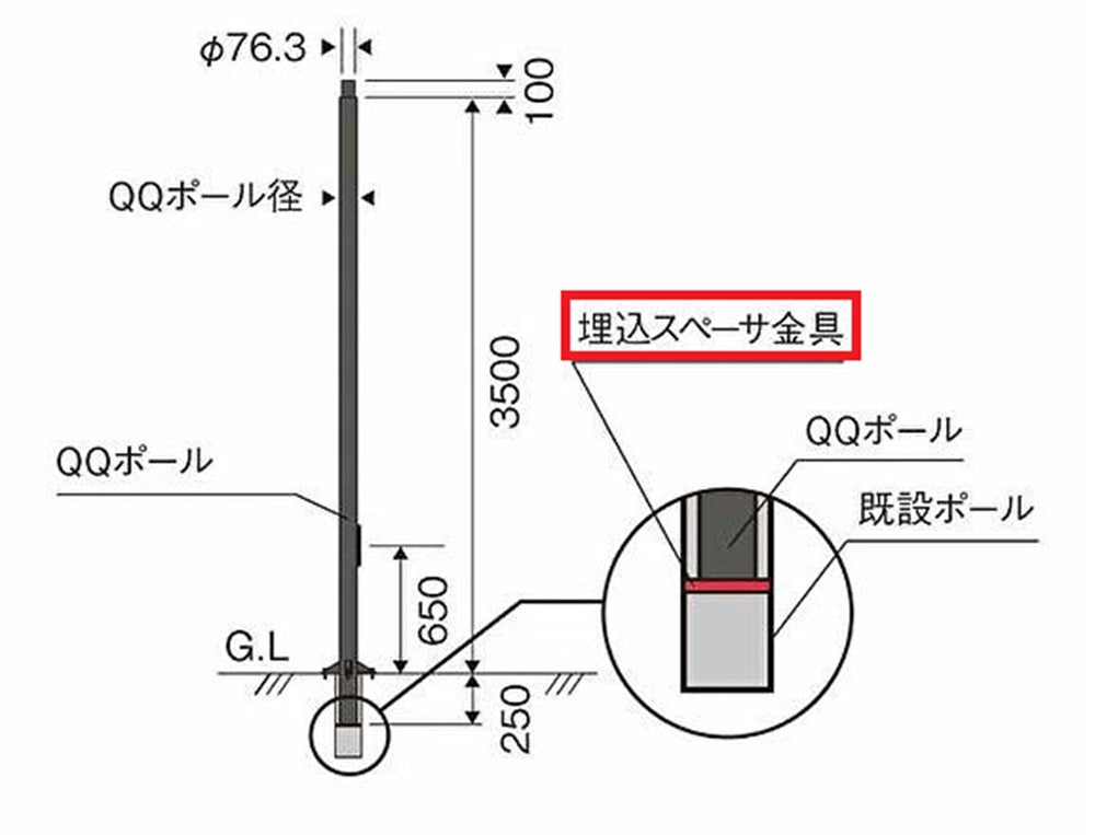 埋込スペーサー金具 街路灯ポール用 QQポール φ114.3用 NYK20053