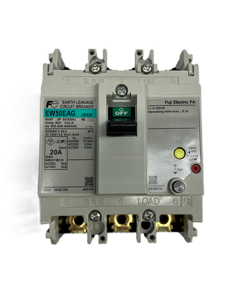 配線用漏電遮断器 AC100-230-440V 30mA  -3P020B EW50EAG3P20A