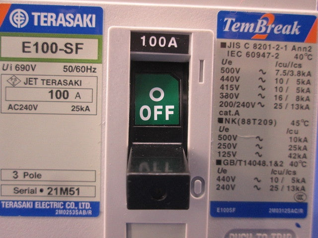 ノーヒューズ遮断器3P100A E100-SF