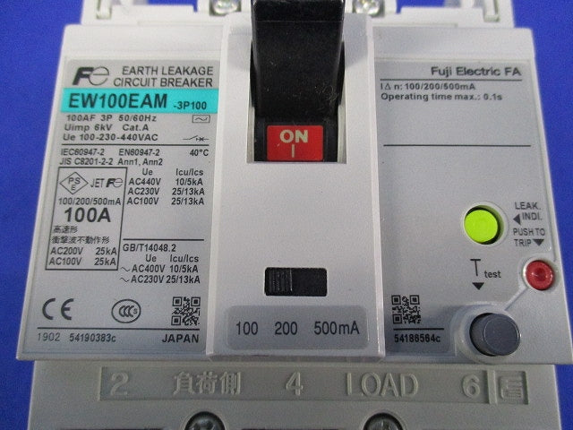 電動機保護用漏電遮断器3P100A EW100EAM-3P100