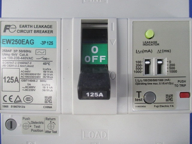 一般配線用漏電遮断器 3P125A(傷・汚れ有) EW250EAG-3P125