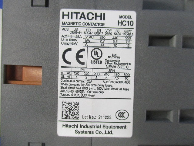 標準形電磁接触器(可逆形)(テプラ痕有) HC10-R