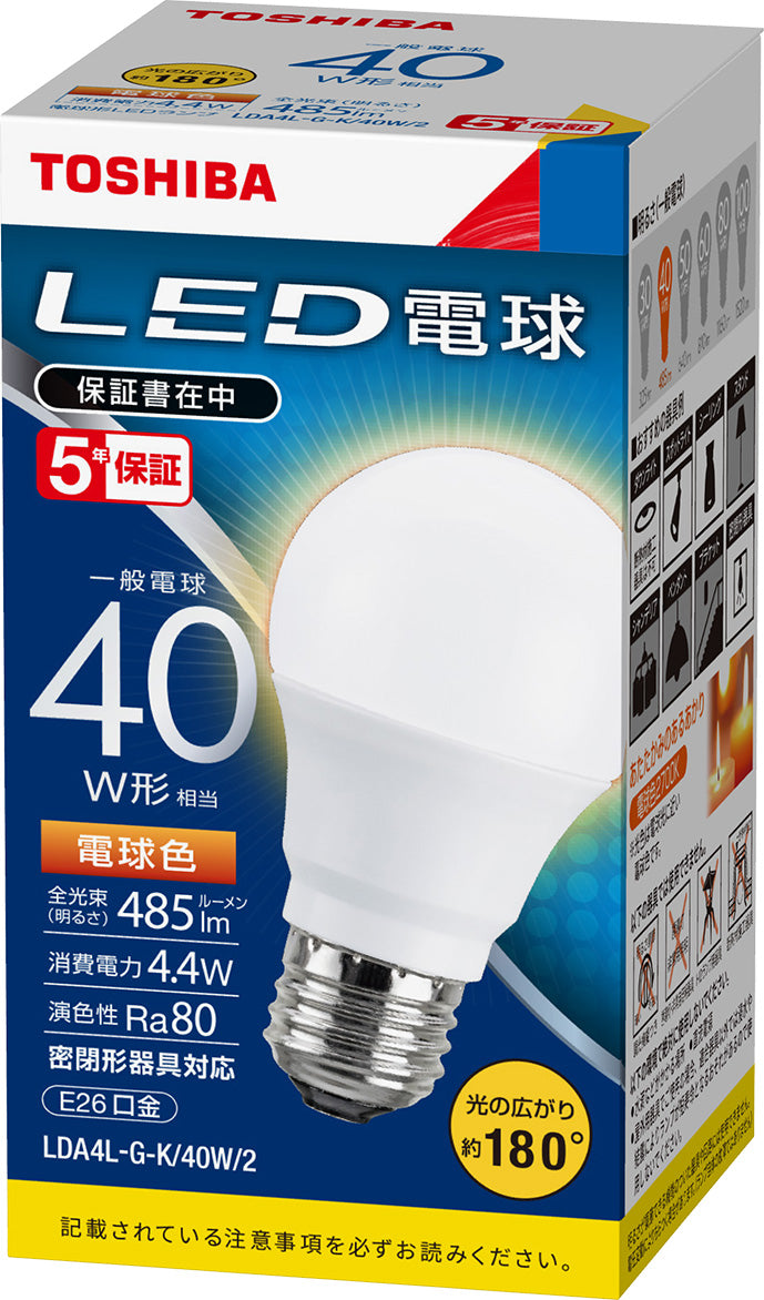 LED電球 一般電球形 電球色 E26 40W形相当 485ｌｍ LDA4L-G-K/40W/2