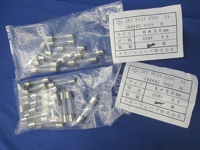 ガラス管ヒューズセット(混在70個以上入) JETFUJI250V5A他
