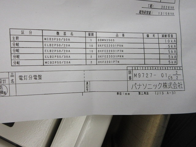 電灯分電盤(名盤付)(撮影のため開梱) BN863KRH