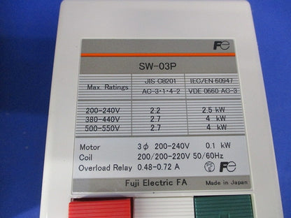 押しボタン付電磁開閉器 AC200V 0.48-0.72A SW-03P
