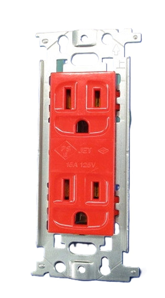 埋込アース付ダブルコンセント 接地リード線付 赤 WN1518R