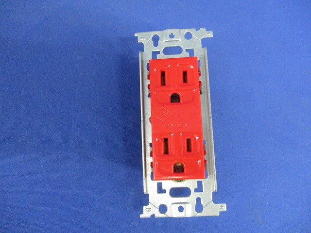 埋込アース付ダブルコンセント 接地リード線付 赤 WN1518R