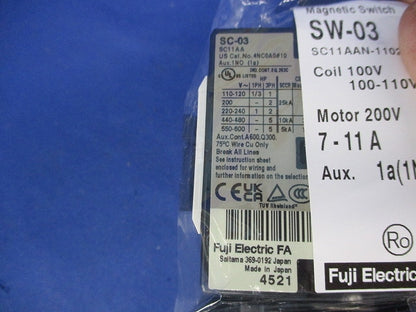 標準形電磁開閉器 ２００V ２．２kW 7-11A 1a SW-03100-110V