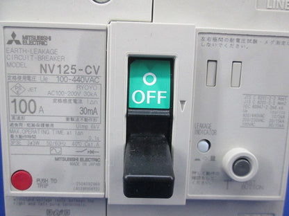 サーキットブレーカ 3P3E100A 30mA NV125-CV