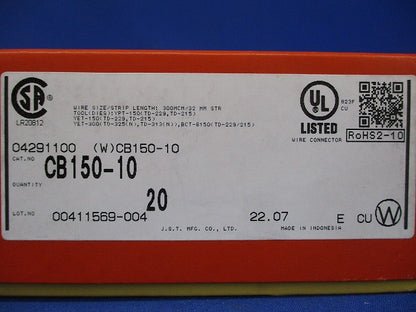 低圧開閉器用裸圧着端子 20個入 CB150-10-20