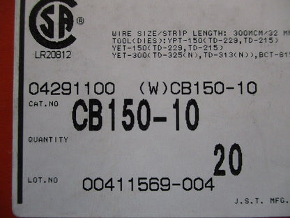 低圧開閉器用裸圧着端子 20個入 CB150-10-20