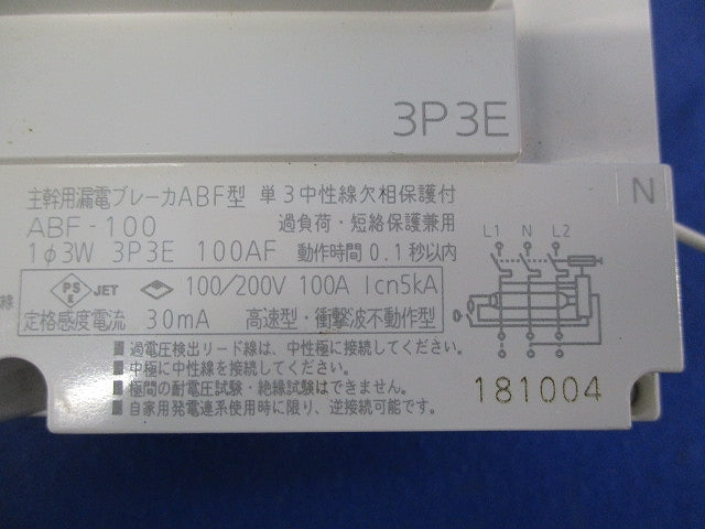 主幹用漏電ブレーカ3P3E100A(単3中性線欠相保護付) BJF3100315