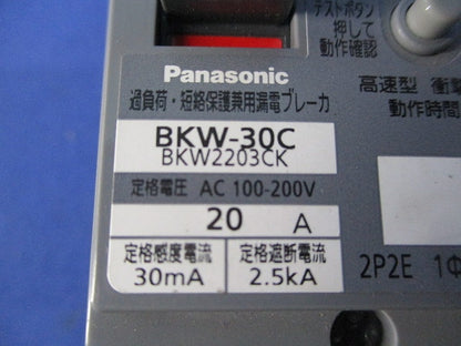 漏電遮断器2P2E20A BKW-30C BKW2203CK