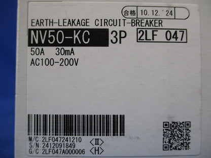 分電盤用遮断器・制御盤用遮断器 AC100-200V NV50-KC3P50A30mA