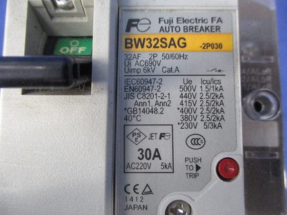 オートブレーカ2P30A(アラームスイッチ付) BW32SAG-2P030