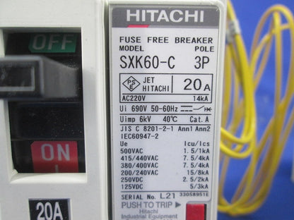 ヒューズフリー遮断器3P20A FXK60-C