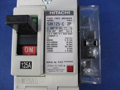 ヒューズフリー遮断器2P125A SXK125-C