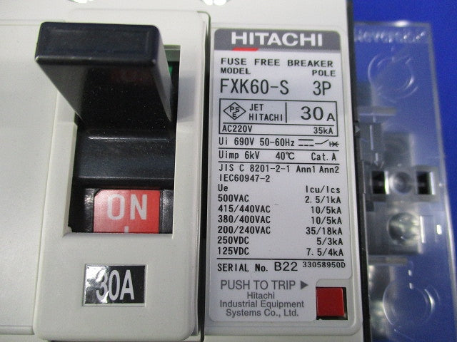 ヒューズフリー遮断器3P30A FXK60-S