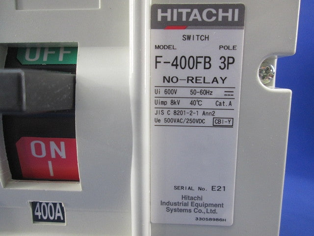 ヒューズフリー遮断器3P400A F-400FB