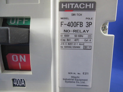 ヒューズフリー遮断器3P400A F-400FB