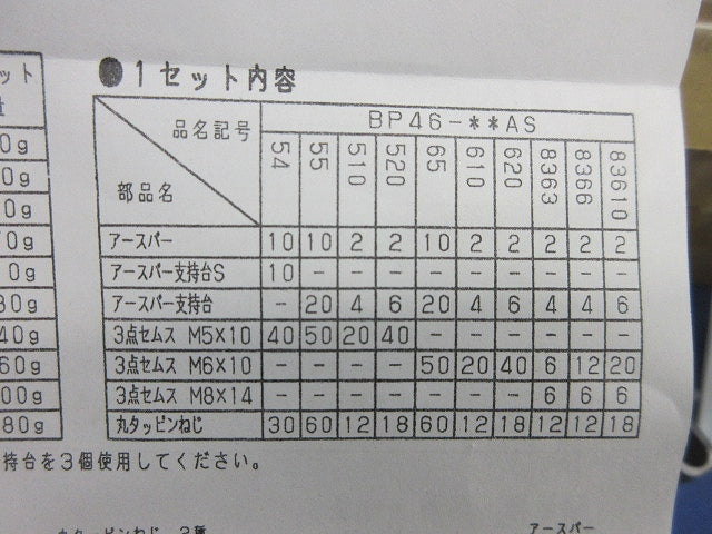 アースバーセット(7セット入)(3点セムスM6×10 1個不足) BP46-65AS