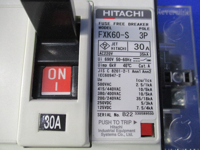 ヒューズフリー遮断器3P30A FXK60-S