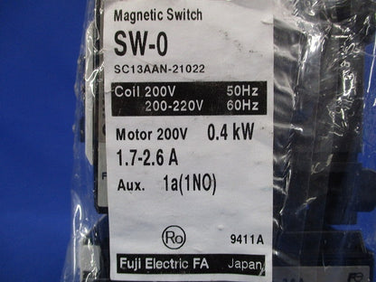 電磁開閉器 200V 0.4ｋW 1.7-2.6A SW-0-200V0.4kW