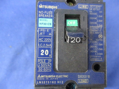 ノーヒューズ遮断器2P20A(ジャンク品) NF30-CS