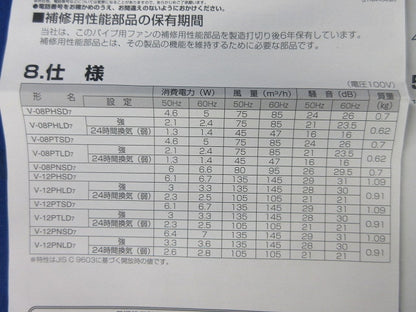 パイプ用ファン V-12PNLD7