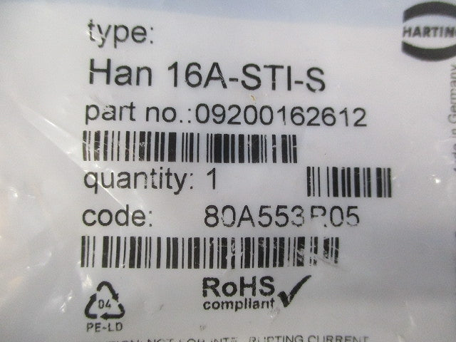角形コネクタ用インサート Han 16A-STI-S